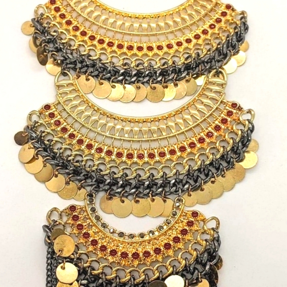 Bohemian Tribal Jewelry Set: Multi-Strand Coin Necklace & Earrings - Picture 6 of 10